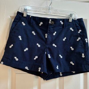 Loft navy blue washed twill shorts white pineapple pattern 4" inseam sz 8